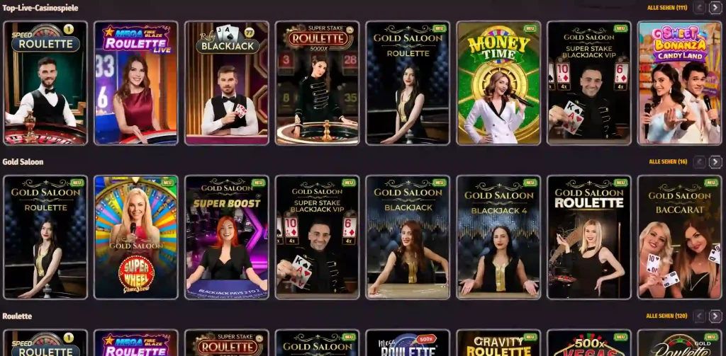 Dragonia Casino Live Casino Spiele Auswahl mit Roulette, Blackjack und anderen Live Dealer Spielen