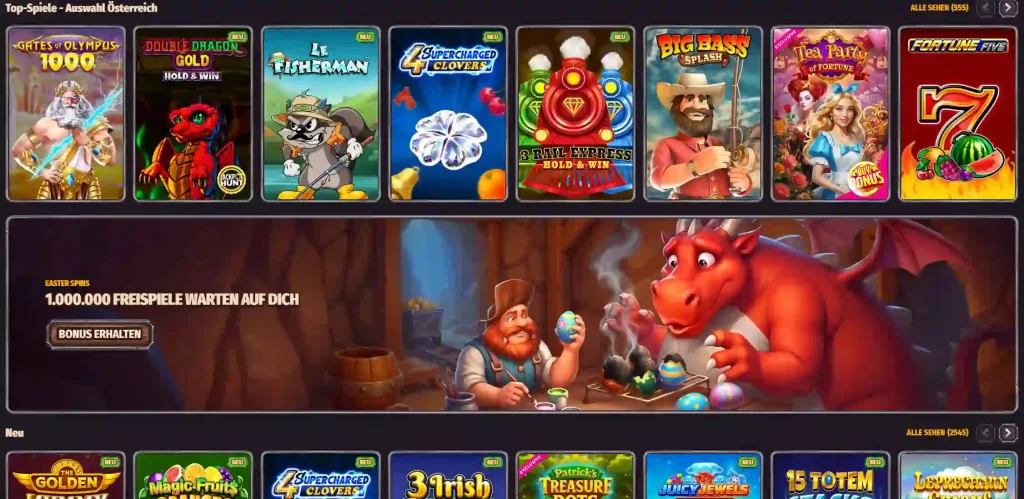 Dragonia Casino Top Spiele Auswahl mit verschiedenen Online Slots für Spieler aus Österreich
