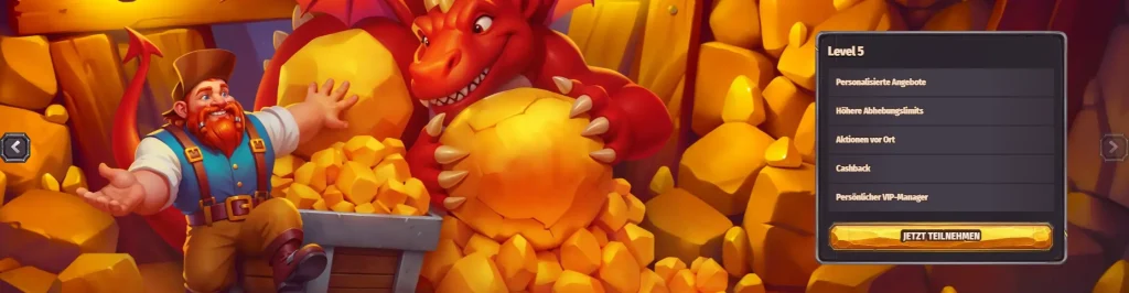 Dragonia Casino VIP Programm Level 5 mit personalisierten Angeboten und Cashback Vorteilen